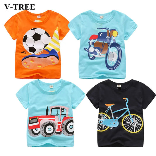 V-TREE Summer Baby Boys T Shirt Cartoon Car Print Cotton Tops Tees T Shirt For Boys Kids Children Outwear Clothes Tops 2-8 Year