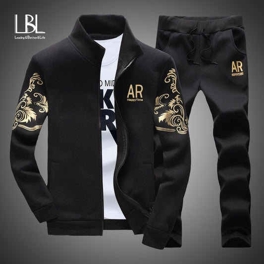 LBL Men's Tracksuit Sportswear Sets Spring Autumn Casual Tracksuits Men 2 Piece Zipper Sweatshirt + Sweatpants Brand Track Suit