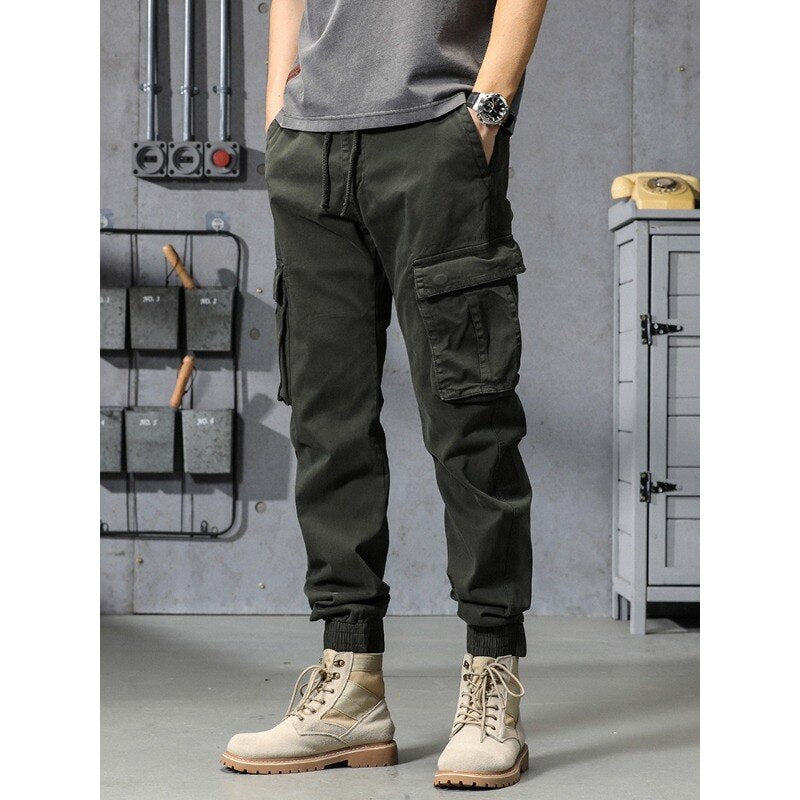 Spring Summer Men&#39;s Cotton Cargo Pants Multi-Pockets Army Military Slim Fit Joggers Workwear Casual Cotton Tactical Trousers