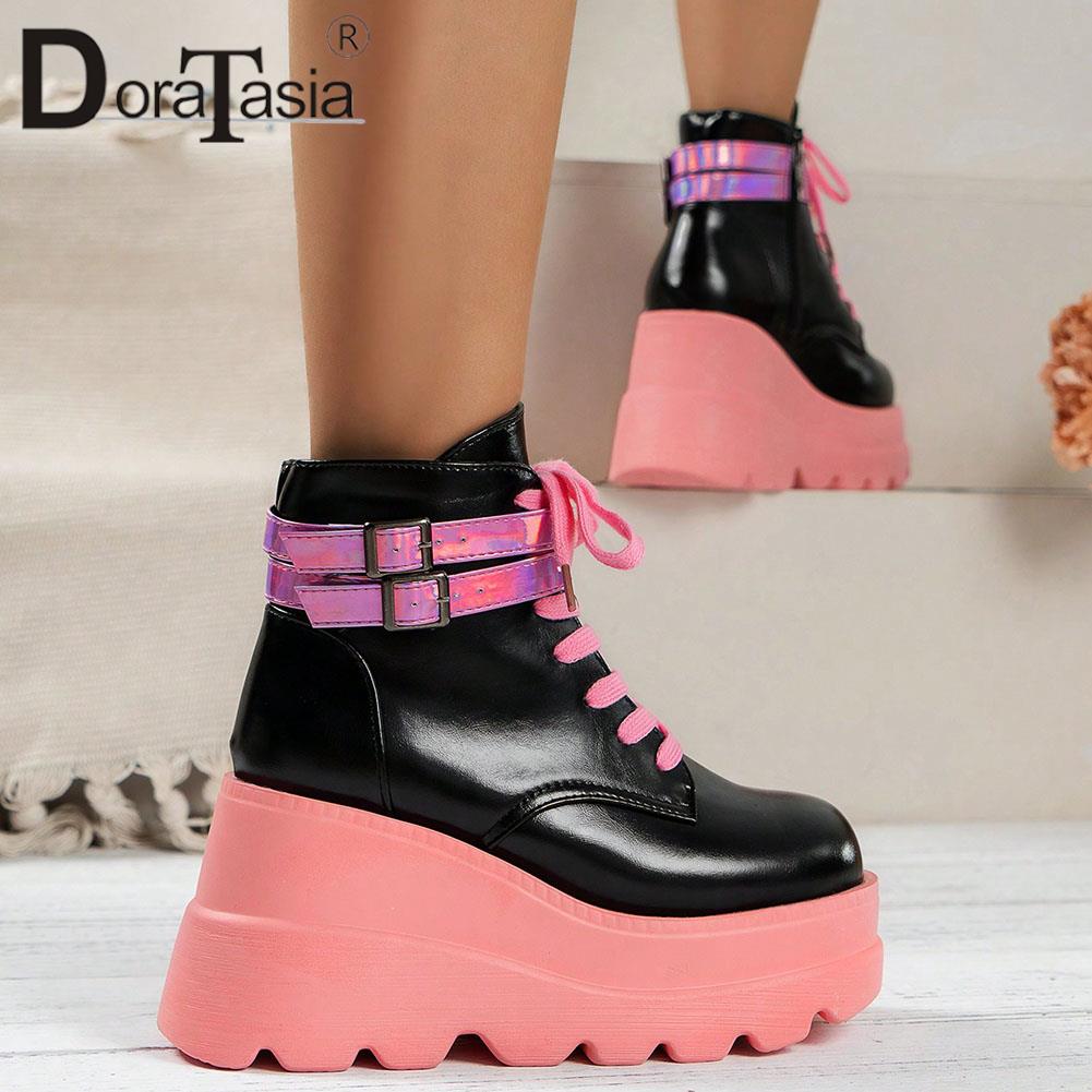 Brand New Ladies Goth Platform Ankle Boots Fashion Mixed Colors Wedges High Heels women&#39;s Boots Street Cosplay Woman Shoes