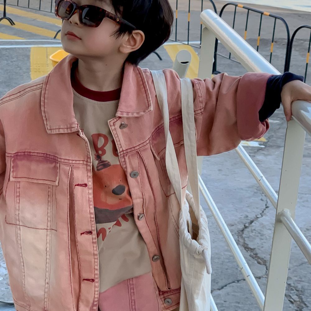 2023 Spring Autumn Kids Boys Clothes Set Cotton Washed Denim Loose Pants Suit Turn Down Collar Jacket Children Boys Outfit