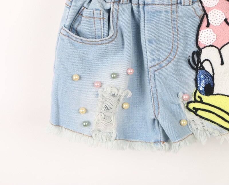 Summer Jeans for Toddler Girl Daisy Duck Pearl Broken Hole Teen Girls Denim Shorts Wholesale Clothing Fashion Little Kid Clothes