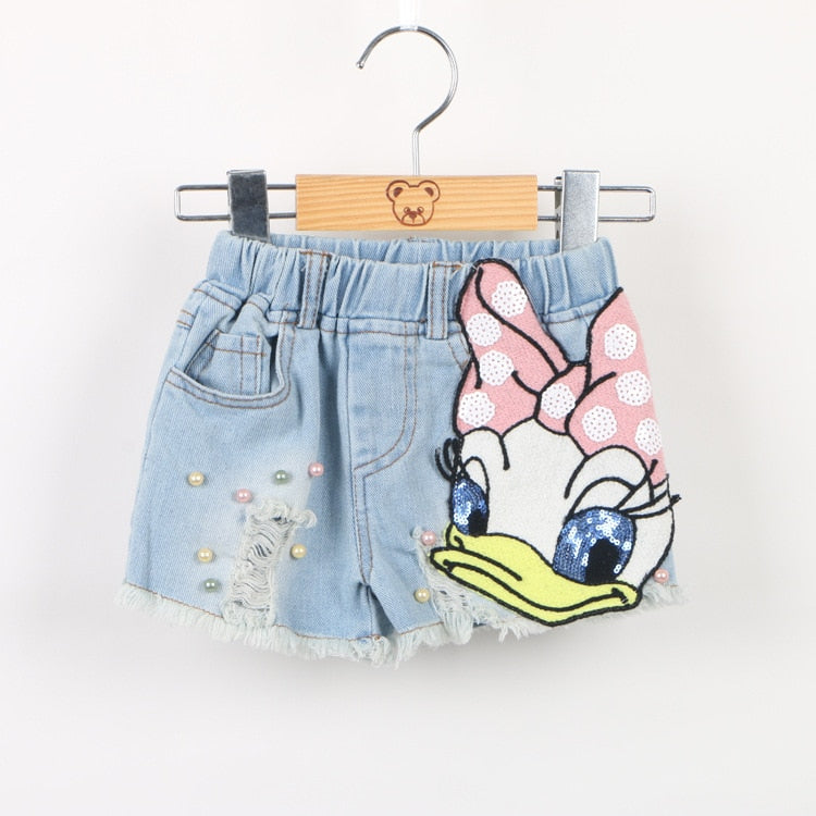 Summer Jeans for Toddler Girl Daisy Duck Pearl Broken Hole Teen Girls Denim Shorts Wholesale Clothing Fashion Little Kid Clothes