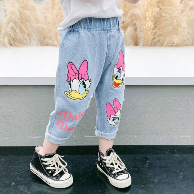 Fashion Children Cartoon Daisy Jeans Spring Summer Thin Baby Girls Loose Denim Pants Kids Fashion Casual Trousers 2-6 Years