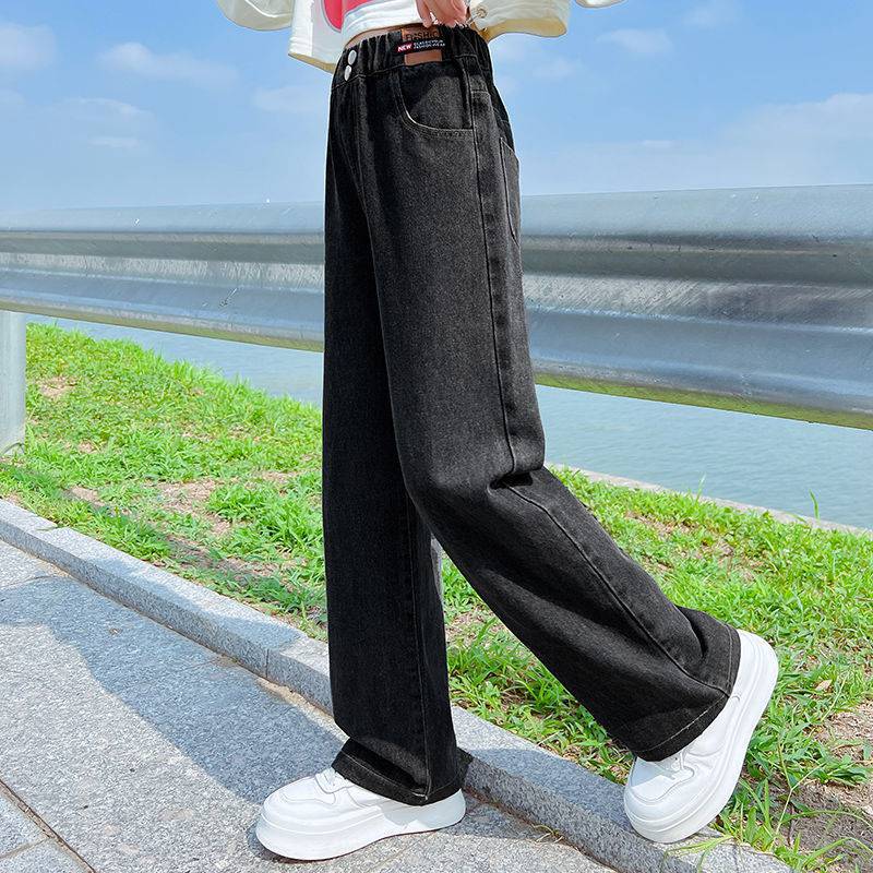 Children Jeans Girls Wide-leg Pants Kids LooseTrousers Baby Straight Denim Pants Spring Autumn 4 To12 Year