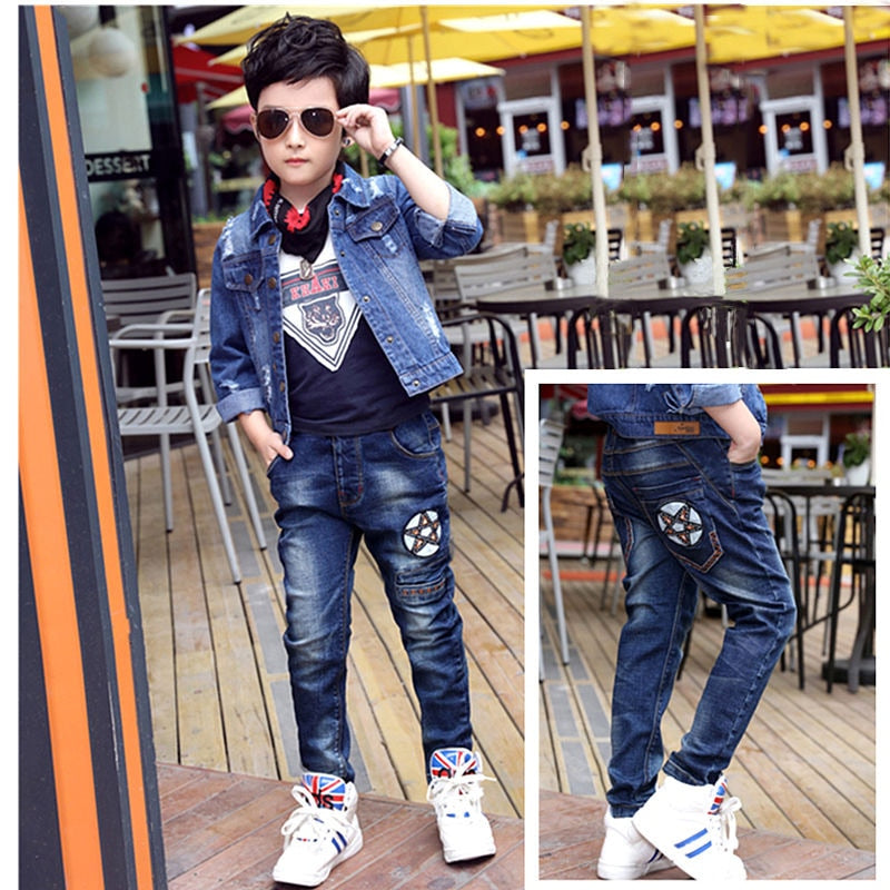 2023 New Teenage Boys Jeans  3-10 Years Spring Autumn Fashion Slim Thick Sport Trousers For Kids Children Handsome Casual Pants