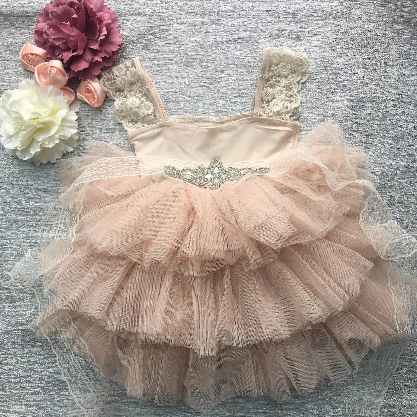 Baby Girl Birthday Party Dress Rhinestone Lace Straps Baby Girl Sleeveless Princess Tutus With Belt Kids Formal Costume