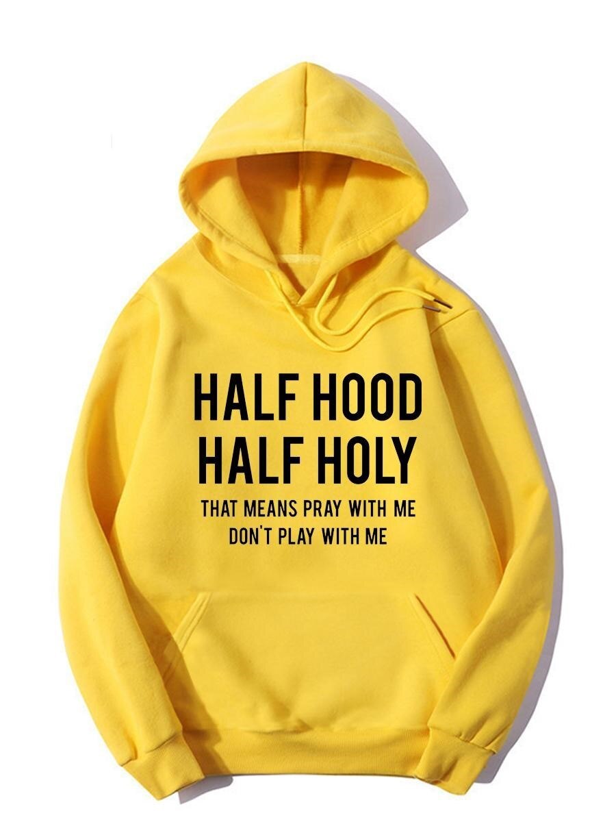 LW Half Holy Letter Print Hoodie Street Sweatshirt Hoodie Letter Printing Long Sleeves Casual Warm Baggy Ladies Tops Autumn