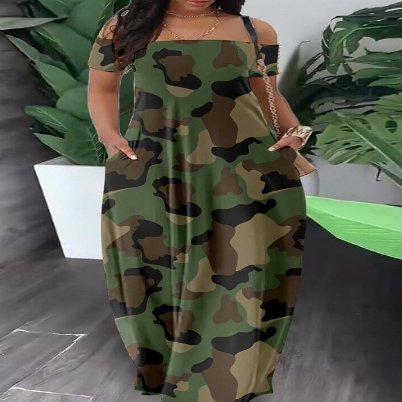 LW Plus Size Dresses Camo Print Dress Military Camouflage Dresses For Women Short Sleeve A-Line Dress maxi dress Vestidos