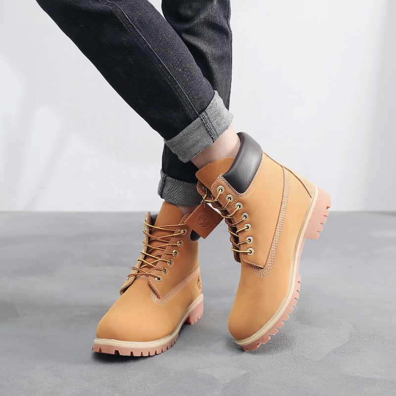 Men&#39;s Genuine Leather Ankle Boots Couple Shoes Casual Non-slip Thick Bottom Light Outdoor Wear-resistant Breathable Trend Winter