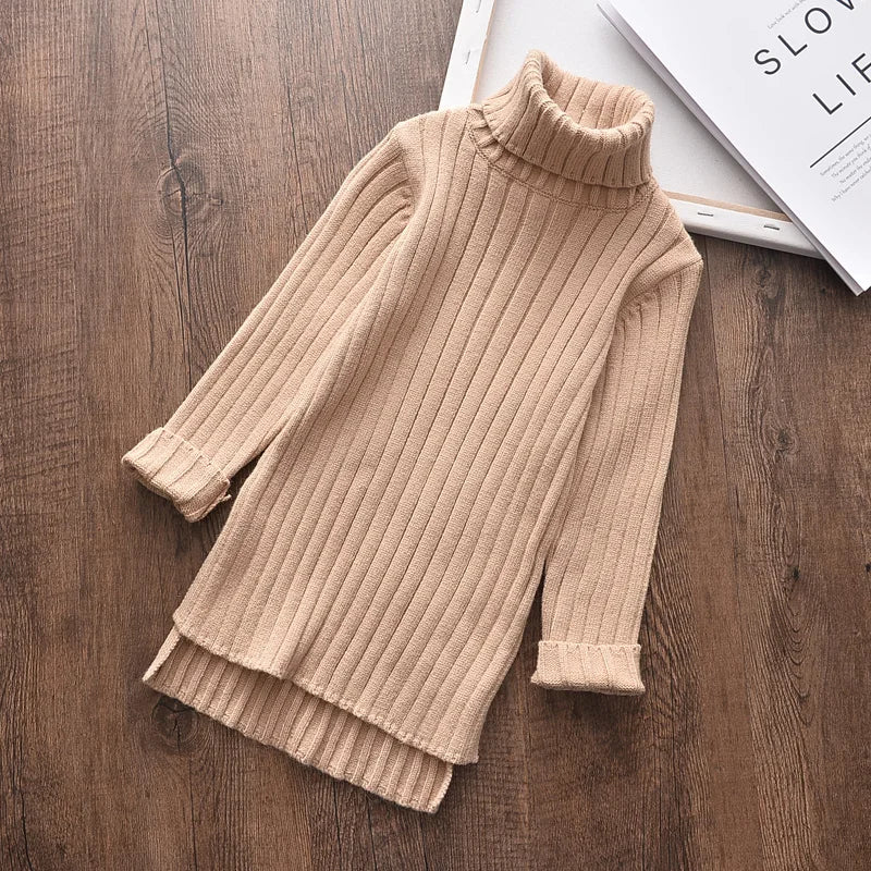 Menoea Toddler Baby Girls Winter Dress 2023 Autumn Sweater Clothes Solid Christmas Turtleneck Clothes 2-7Y little Kids Clothing