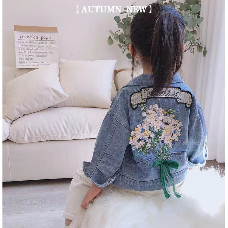 2-12Yrs Girls Denim Coat Baby Girl Clothes Spring Embroidery Children Jeans Jacket Sequins Little Beauty Design Kids Outerwear