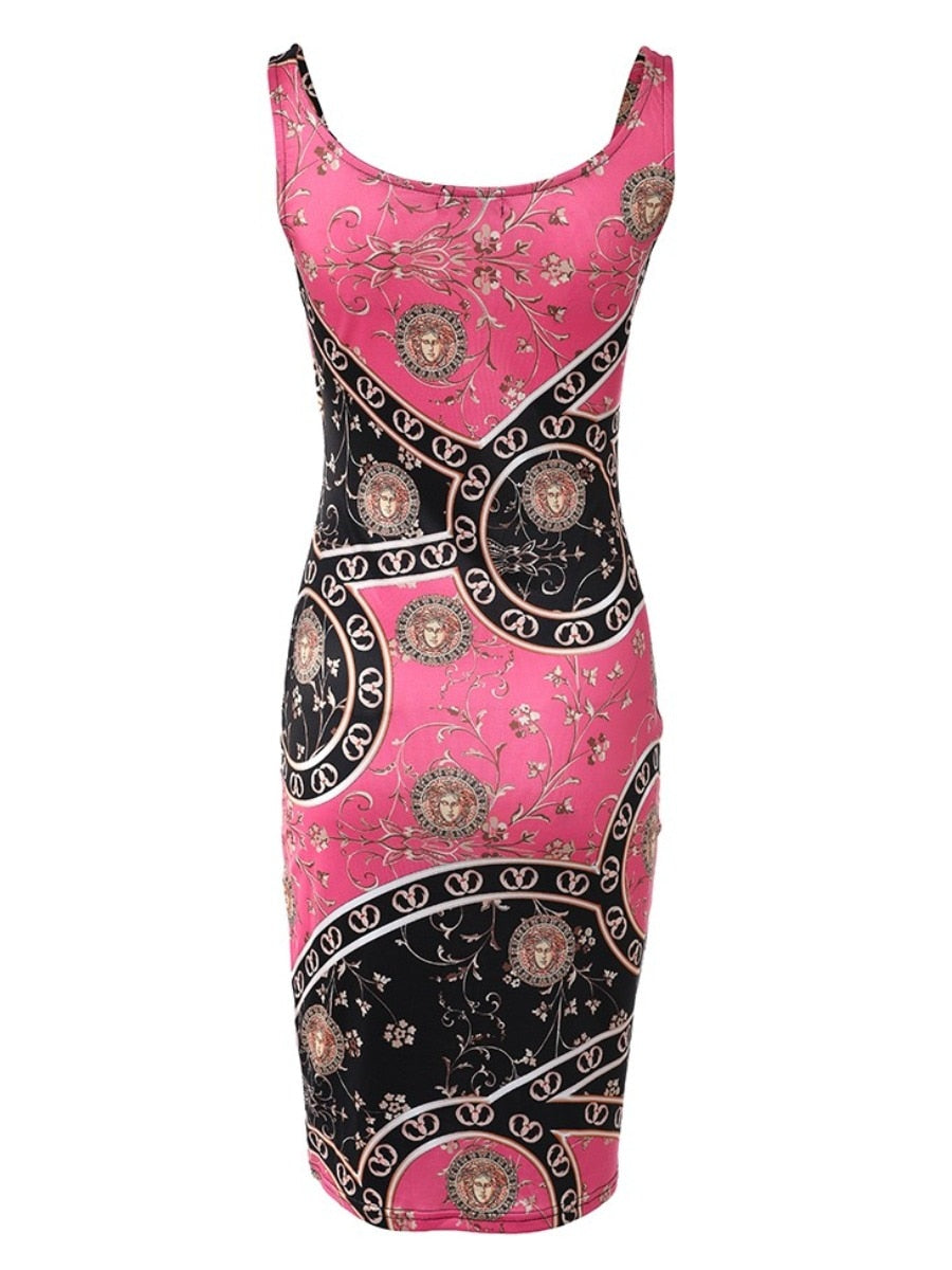 LW Plus Size Dresses Baroque Print Bodycon Dress summer sexy tank maxi dress Elegant Ladies Birthday Party Club Sundress