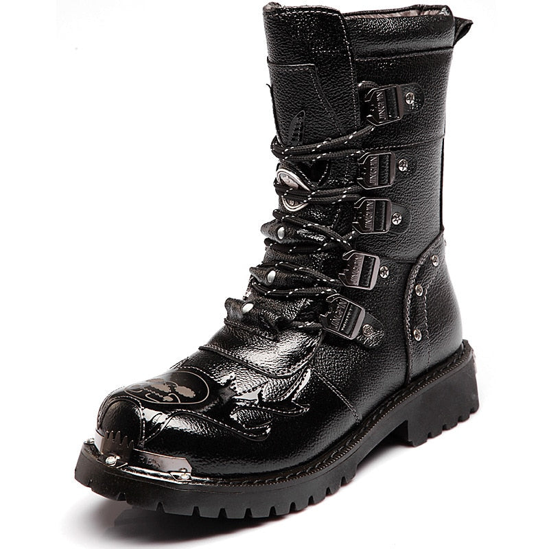 Mens Motorcycle Boots Leather Boots New Fashion Cowboy Casual Shoes Men Outdoor Sports Military Tactical Boots Gothic Punk Boots