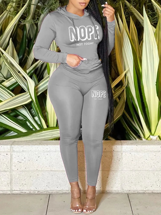 LW Plus Size 2pcs set Letter Print Pants Set long sleeve top Hoodie &skinny pants set Women Casual Two Piece Set Sportswear Suit