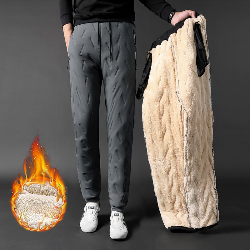 New Winter Men&#39;s Casual Pants Thick Warm Windproof Jogger Pants Men Solid Fleece Trouser Mens Warm Sweatpants Plus Size 7XL