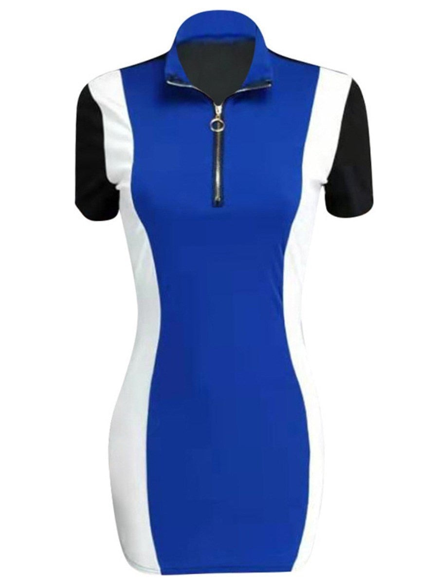 LW Plus Size Summer Dresses Turtleneck Patchwork Bodycon Dress Skinny Office Dress Short Sleeve Bodycon Beach Dress Vestidos