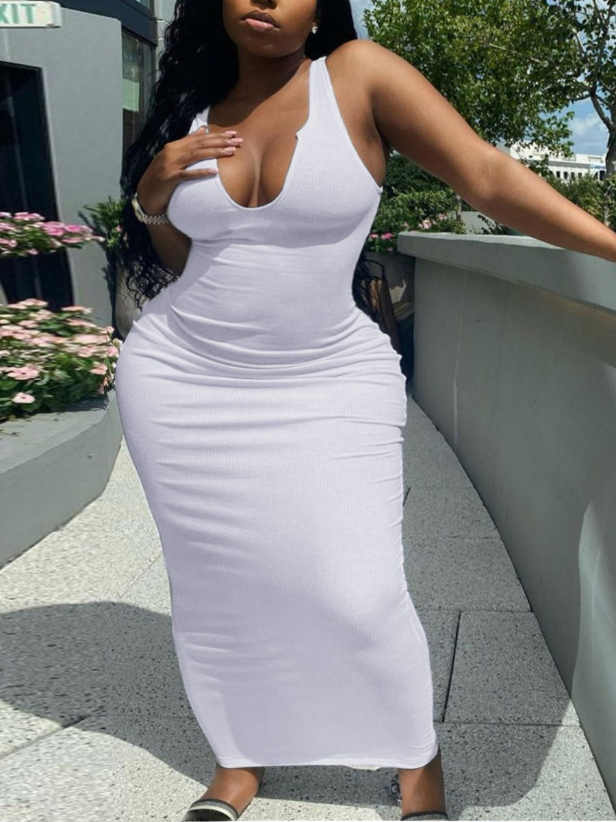 LW BASICS Plus Size Cami Bodycon Dress Women Fashion 2023 Summer Sleeveless Streetwear Bodycon Pencil Long Dress