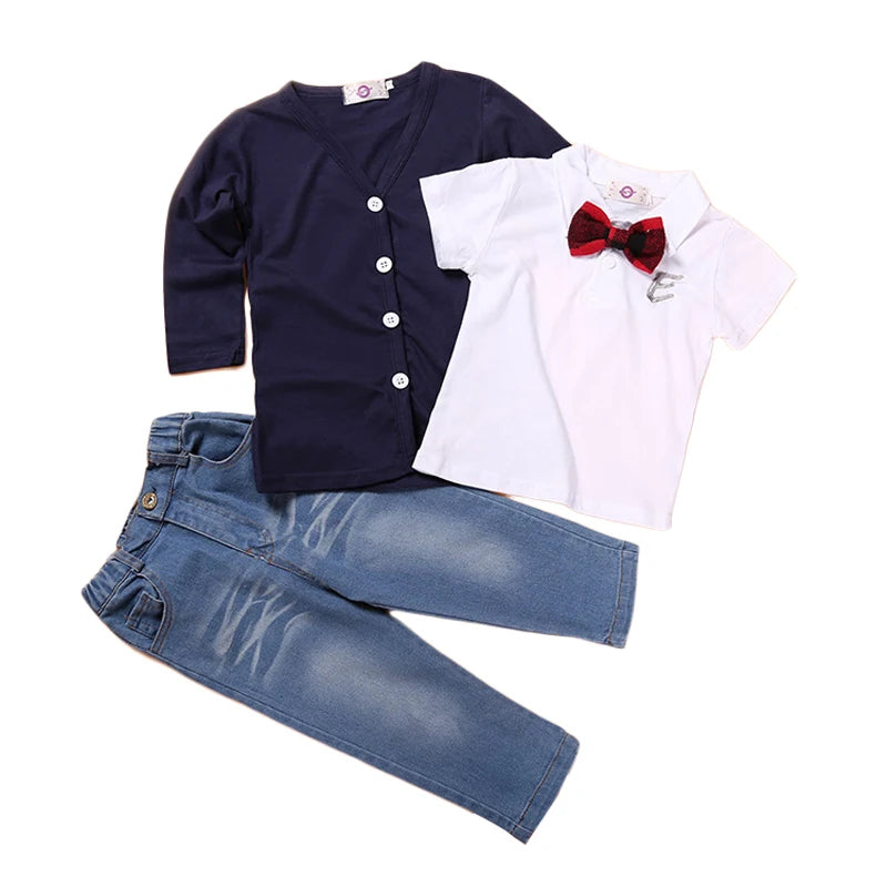 children's clothing sets for spring boy suit with long sleeves plaid shirts + car printing t-shirt + jeans 3pcs kids Suit Fall