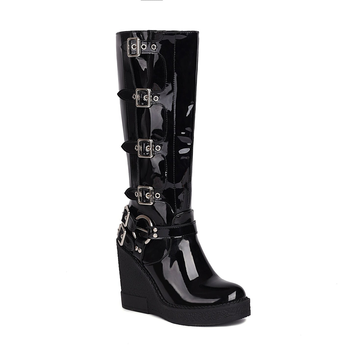 SDWK Punk Style Brand Ladies Motorcycle Boots Black Wedge High Heel Shoes Autumn Winter Gothic Demonias Platforms Woman Boots