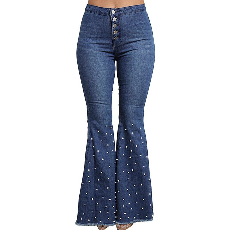 Mid Waisted Stretch Flare Jeans Women Denim Pants Wide Leg Butt-lifted Casual Korean Style Skinny Bell Bottom Pocket Trousers