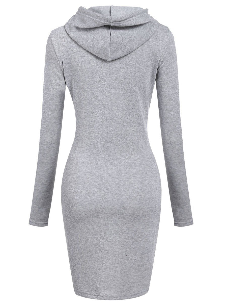 LW Plus Size Hooded Collar Kangaroo Pocket Dress Autumn Ladies Dress Hooded Warm Sweatshirt Camp Collar Casual Sports Dress