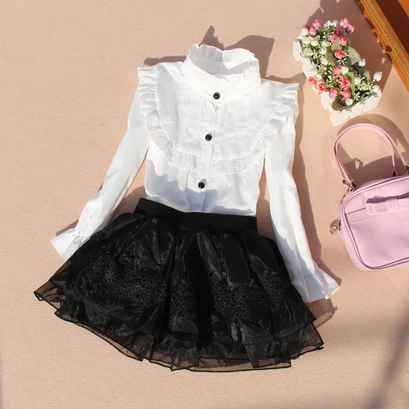 Teenage Girls Clothes Autumn Kids Blue Stripe Blouses Turn-down Collar Full Sleeve Shirt Children Cotton Tops School Girl Blouse