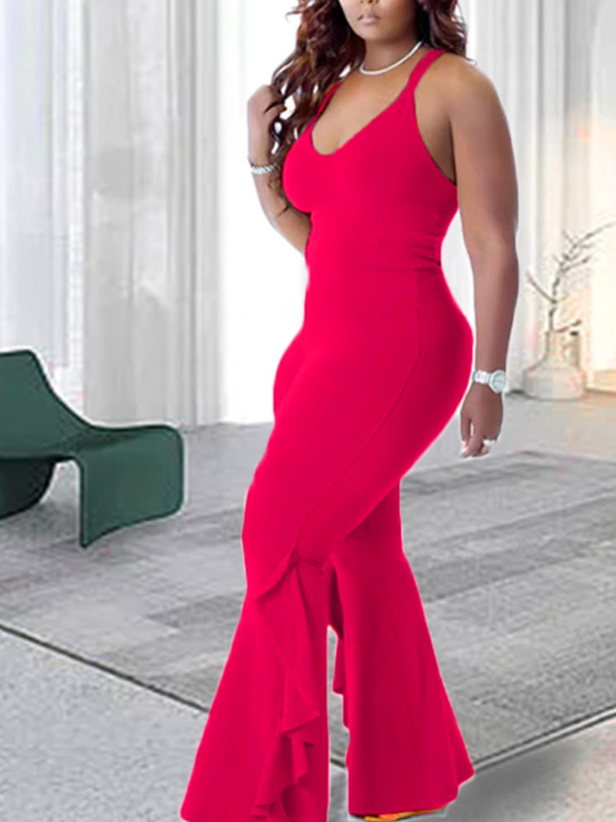 LW Plus Size jumpsuit women jumpsuits Flared Cami Jumpsuit Women Sexy Jumpsuit Bodycon Skinny Bodysuit Summer Camis Rompers