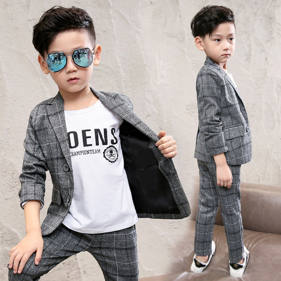 Boy Suit Set Plaid Pattern Clothes For Boys Jacket + Pants Kids Clothes Boys Casual Style Kids Clothing