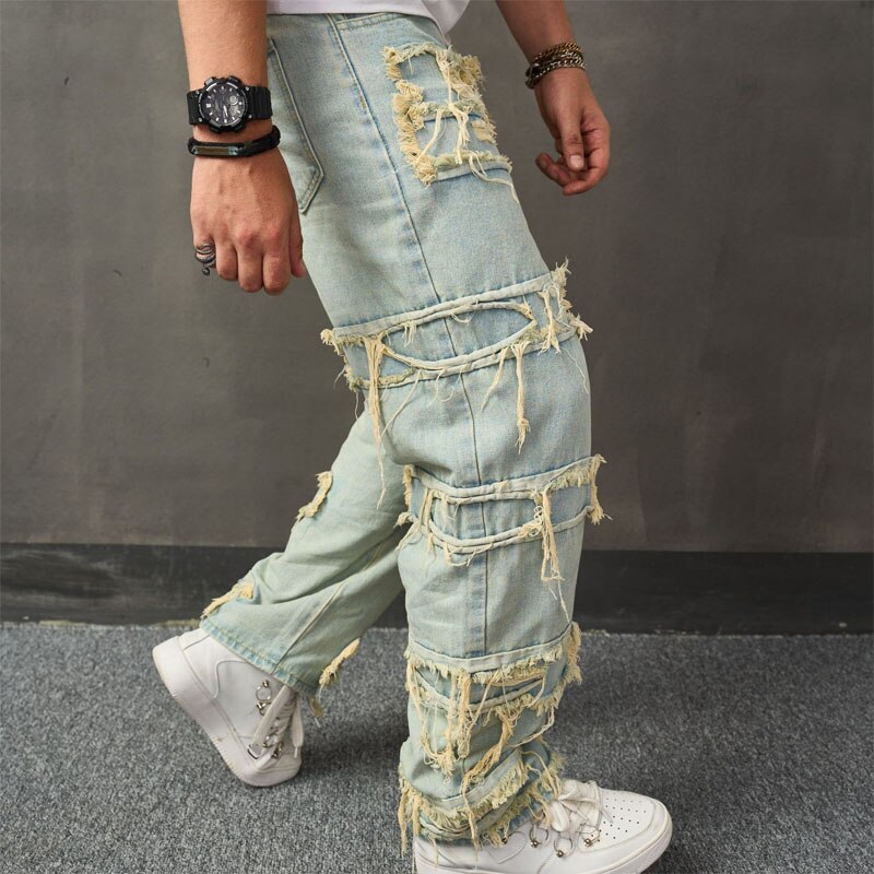 Men&#39;s Jeans Casual Loose Patchwork Jeans Hip Hop Punk Style Jeans Pants Play Skateboarding Street Personality Youth Jeans Pants