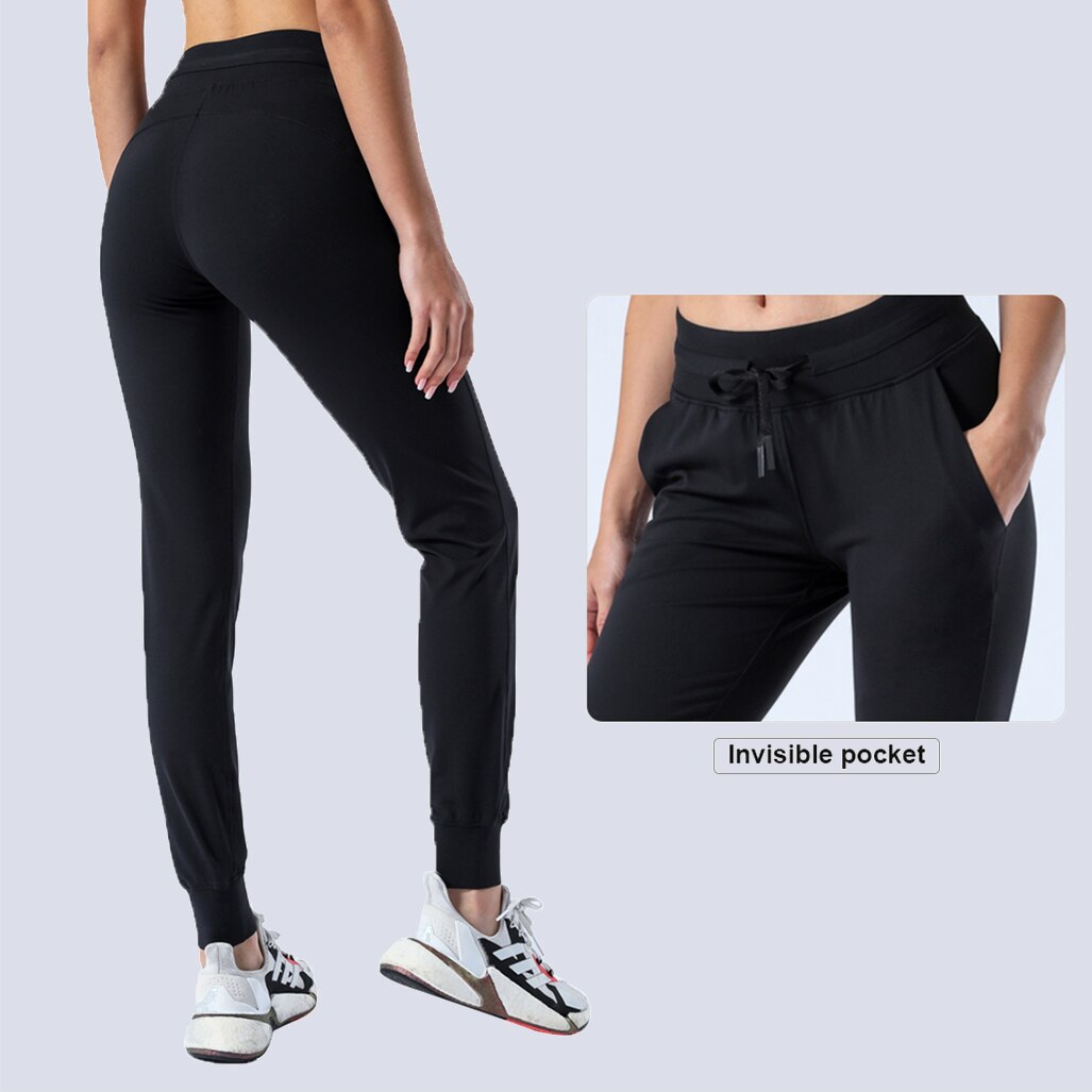 Athletic Casual Sports Pants Lulu Women Drawstring Yoga Leggings Outdoor Workout Jogging Trousers Gym Pockets Running Tights