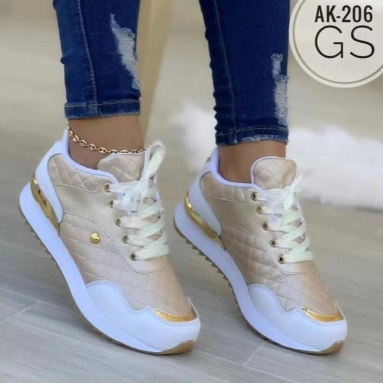 Sneakers 2023 Trend Fashion Breathable Leather Wedge Vulcanized Shoes Design Casual Walking Comfort Fall Platform Women&#39;s Shoes