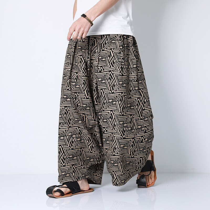 Chinese Style Pants Men Retro Casual Wide Leg Loose Crossover Pants  Cotton Linen New Men&#39;s Graphic Trousers Hip Hop Pants M-5XL