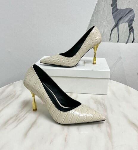 Carpaton Pointed Toe High Heel Shoes Black Leather Thin Heels Pumps Women Slip on Dress Heels Black White