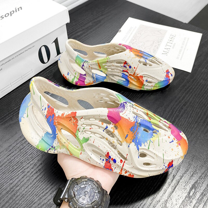 Men Beach Sandals EVA Women Men Hollow Garden Shoes Tie-dyed Designer Hole Slippers Sneakers Water Shoes Slip On Foam Runner