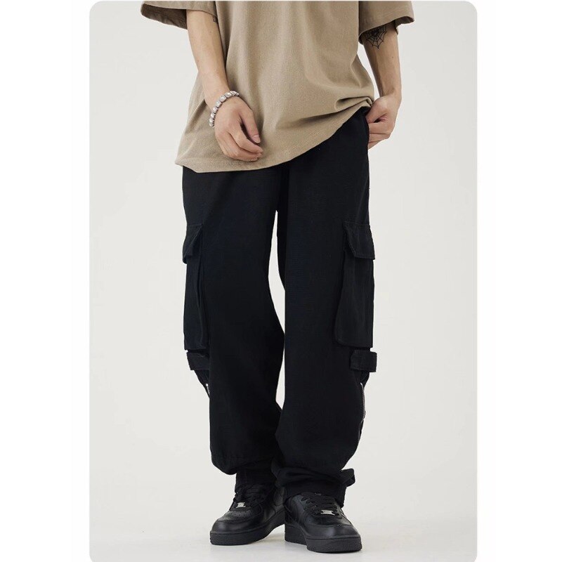 American retro y2k  multi pocket Cargo pants men&#39;s fashion brand ins  loose and versatile street straight tube casual pants