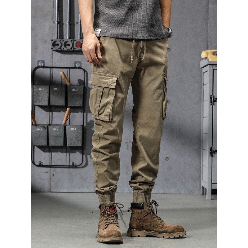 Spring Summer Men&#39;s Cotton Cargo Pants Multi-Pockets Army Military Slim Fit Joggers Workwear Casual Cotton Tactical Trousers