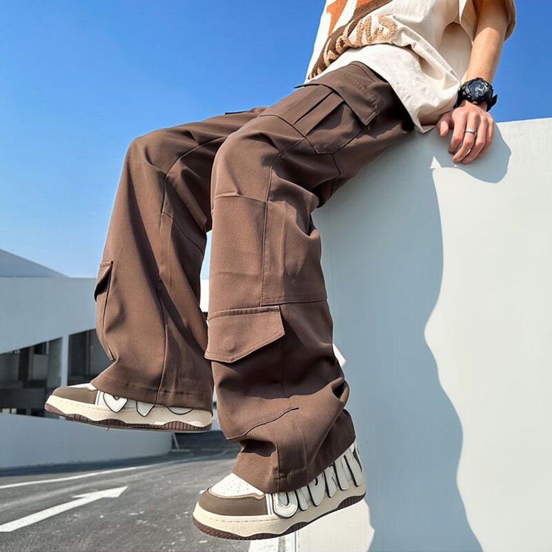 HOUZHOU Cargo Pants Men Harajuku Oversize Wide Leg Trousers Male Streetwear Hip Hop Casual Korean Japanese Pocket Safari Style