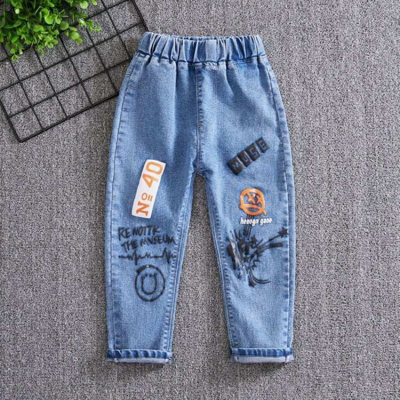 Kids Girls Denim Jeans Pants Spring Autumn Trousers Elastic Waistband Tassel Hem Bell-bottom Style Long Pants 90-130