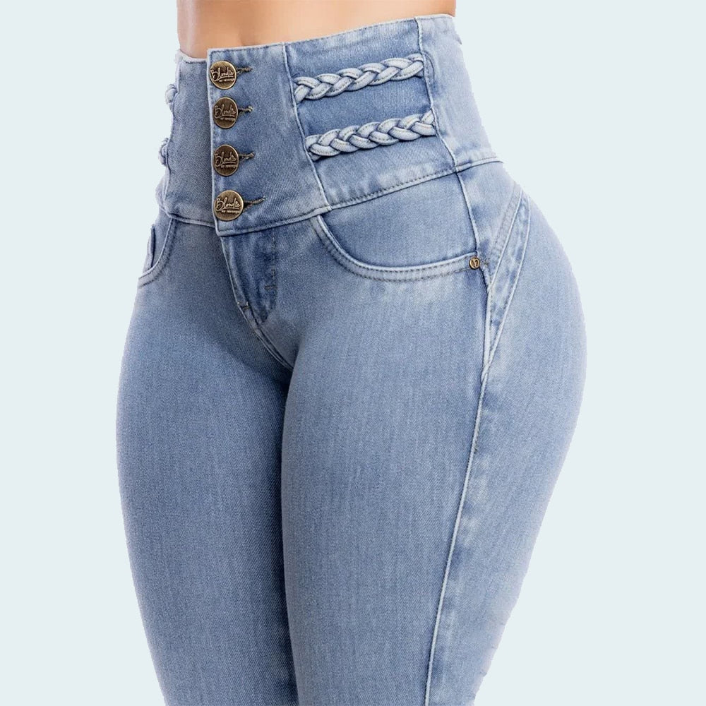 Fashion Thin Leg Elastic Jeans Women High Waist Skinny Denim Pants Oversize Trousers Shaping Butt Lift Jeans