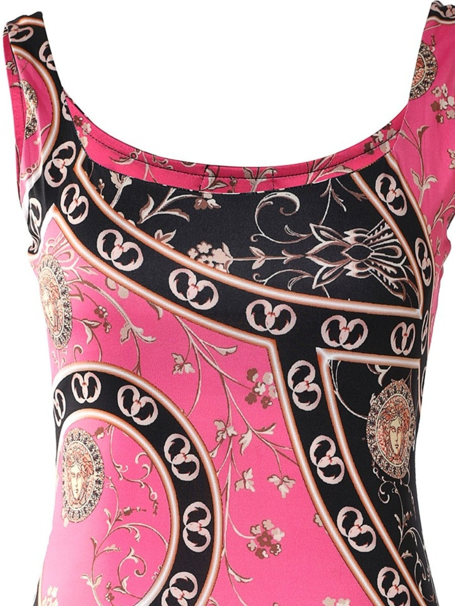 LW Plus Size Dresses Baroque Print Bodycon Dress summer sexy tank maxi dress Elegant Ladies Birthday Party Club Sundress