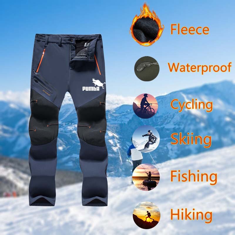 Autumn and Winter Men&#39;s Hiking, Fishing, Camping, Mountaineering, Running Pants, Extra Large Waterproof, Outdoor Plush, Elastic