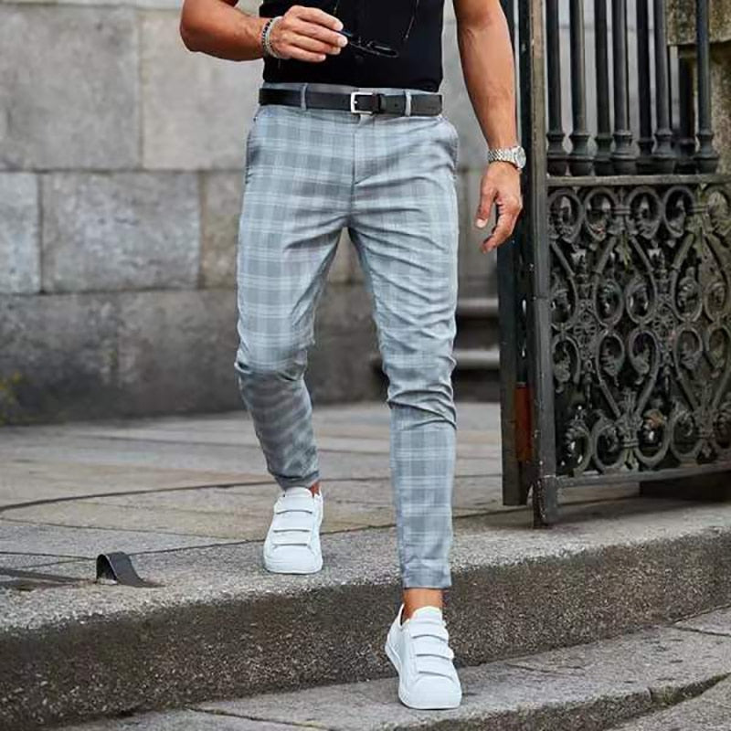 Summer Men&#39;s Plaid Striped Casual Pants Fashion Slim Small Feet Pants Korean Style Light Luxury Handsome Business Small Trousers