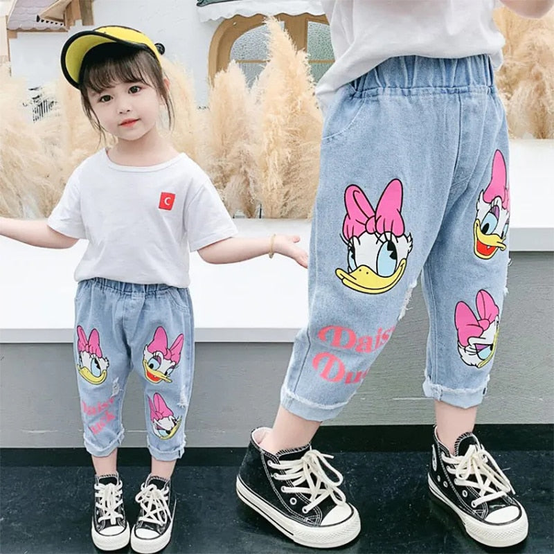 Fashion Children Cartoon Daisy Jeans Spring Summer Thin Baby Girls Loose Denim Pants Kids Fashion Casual Trousers 2-6 Years