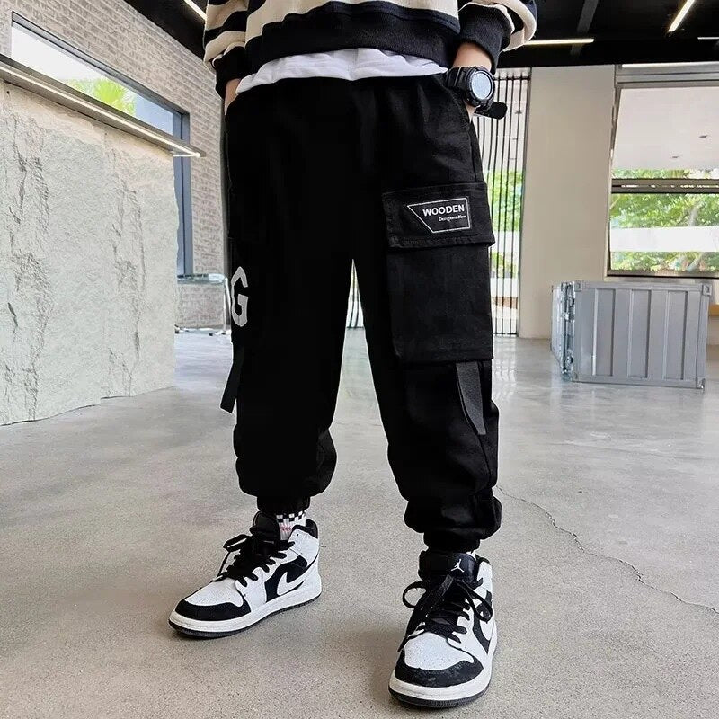 Kids Boys Sports Pants Fashion Pure Color Casual Cargo Pants For Teenage Boys Jogger Pants Children Trousers 6 8 10 12 14 Year