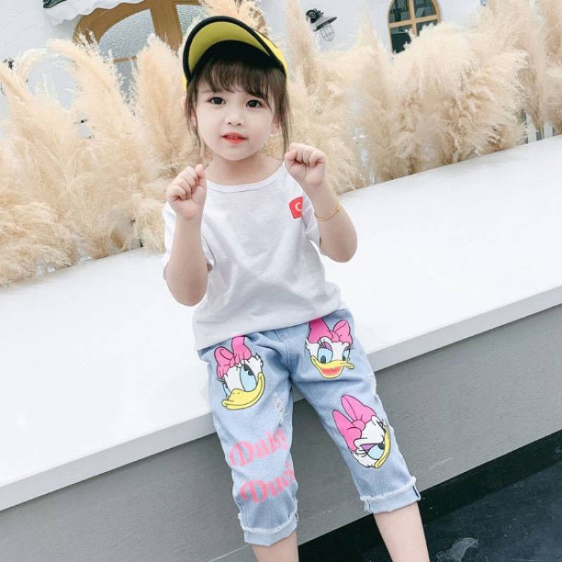 Fashion Children Cartoon Daisy Jeans Spring Summer Thin Baby Girls Loose Denim Pants Kids Fashion Casual Trousers 2-6 Years