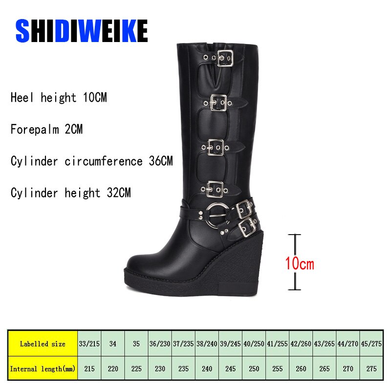 SDWK Punk Style Brand Ladies Motorcycle Boots Black Wedge High Heel Shoes Autumn Winter Gothic Demonias Platforms Woman Boots