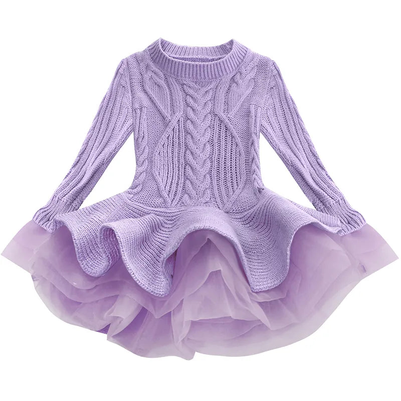 Korea Lace Knitted Sweaters Warm Dresses Winter Baby Wear Clothes Girls Clothing Sets Children Dress Child Clothing Kids Costume