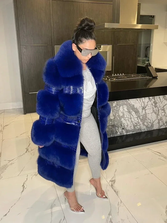 RR2831 Two Ways Wear Long Faux Fur Coats Women Stand Fur Collar Long Sleeve Fake Fox Fur Winter Jackets Women Waist Zipper