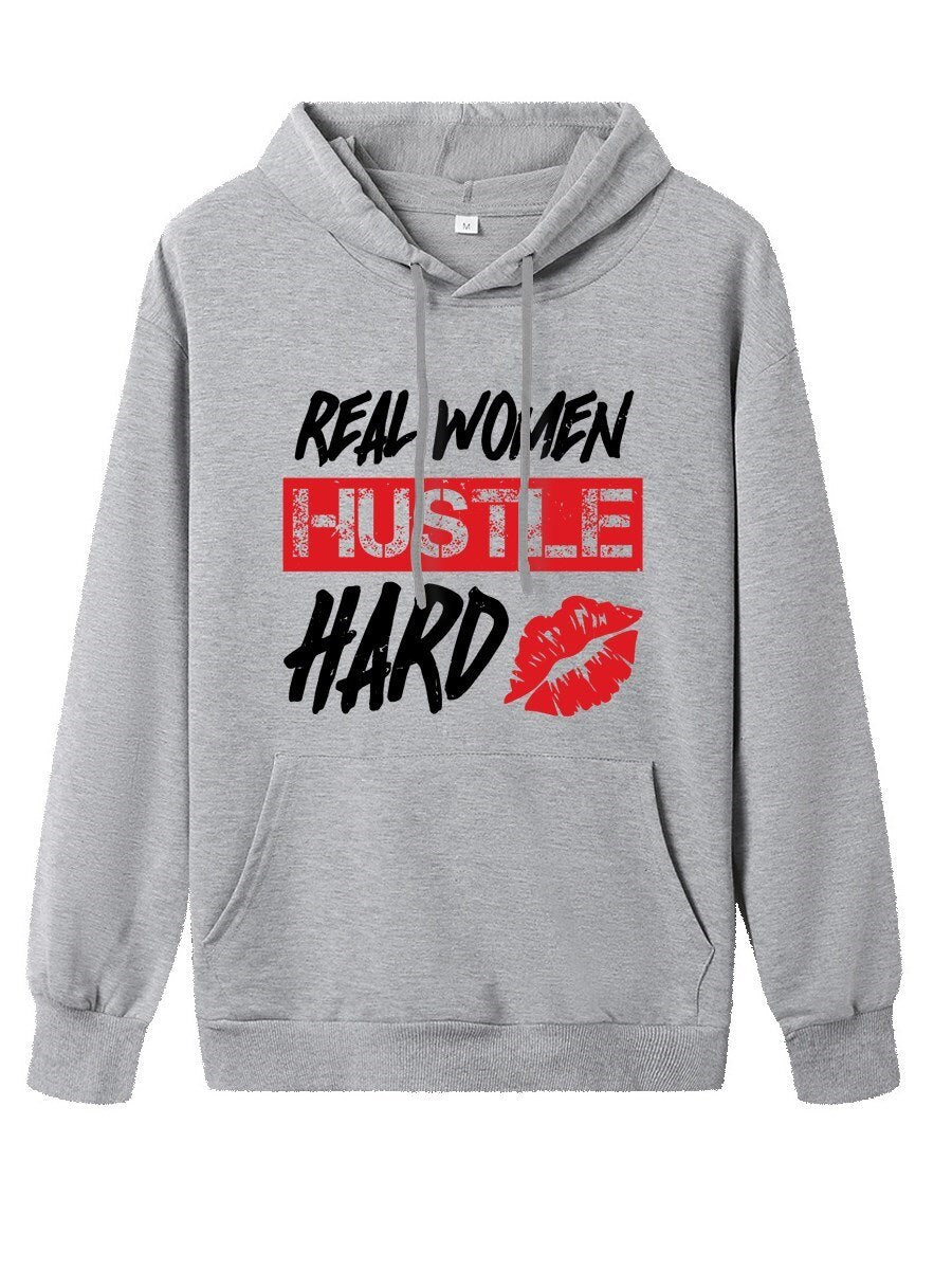 LW Plus Size Hoodie Letter Print  Sweatshirts Long Sleeve Drop Shoulder Pocket Design Casual Top coat Women Clothings